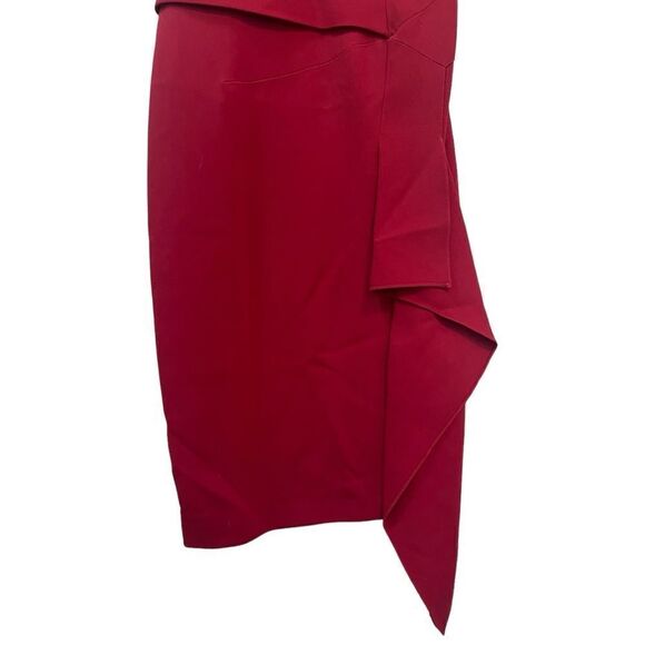 ROLAND MOURET Cutout One-Shoulder Asymmetric Drape Fitted Dress in Burgundy - Picture 5 of 11